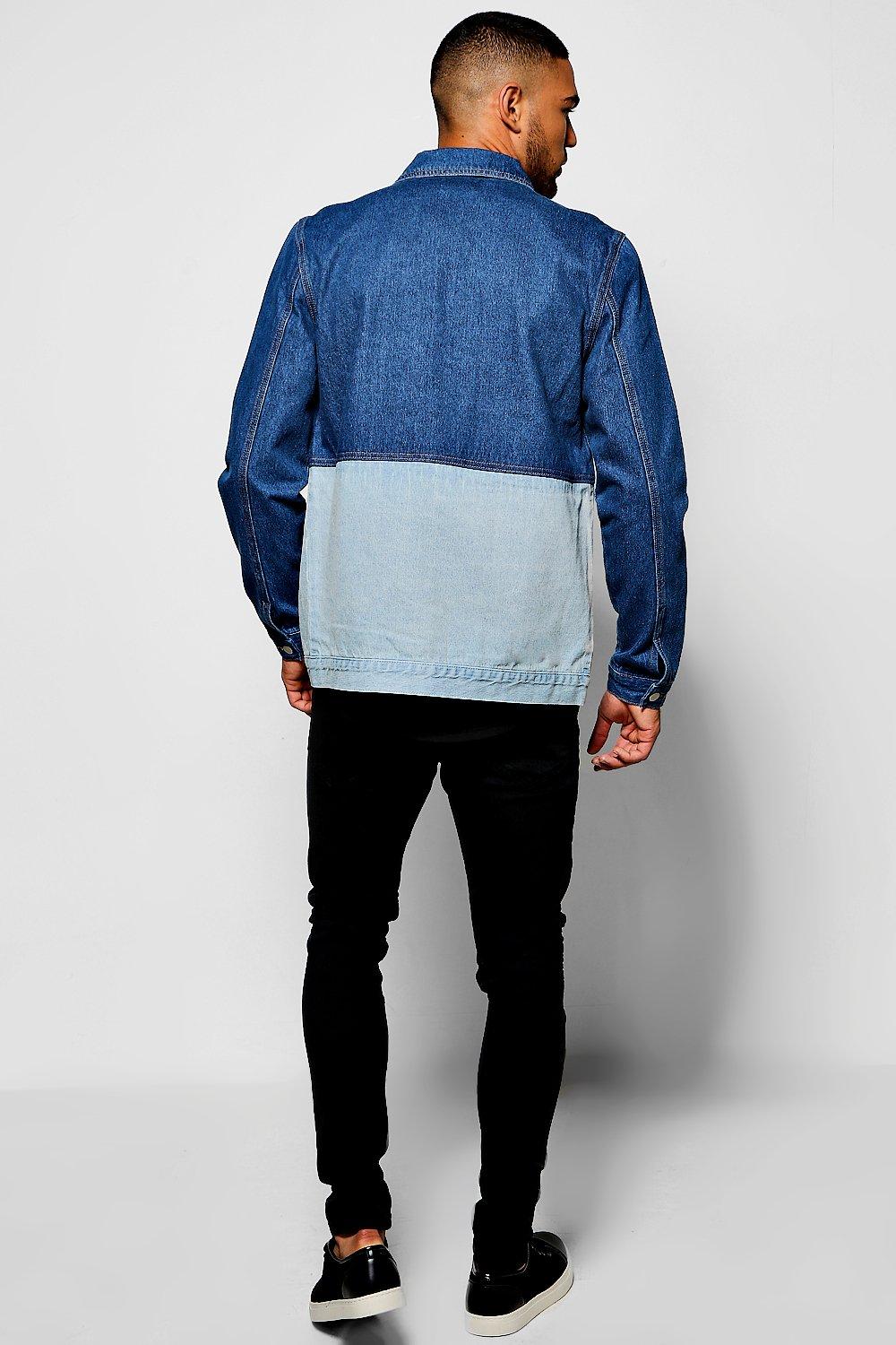 Half white half hot sale blue denim jacket